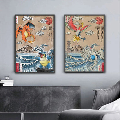 Pokemon - Artistico Dipinto Su Tela In Stile Mitologico Poster