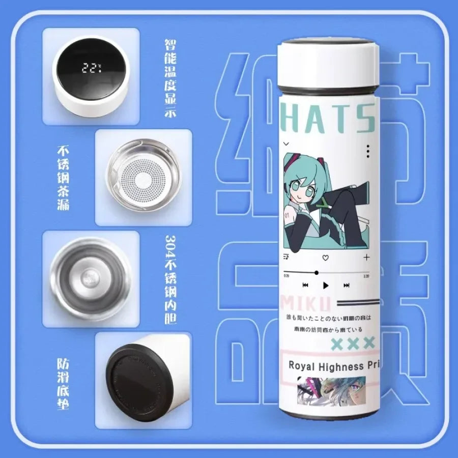 Vocaloid Hatsune Miku - Borraccia Termica 500 Ml Con Display Digitale Intelligente Gadget